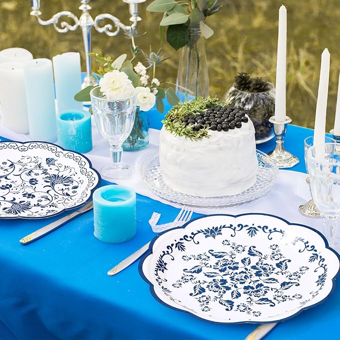 Umigy 120 Pcs 7 Inch Blue and White Floral Disposable Plates Blue Chinoiserie Floral Dessert Paper Plates for Wedding Bridal Shower Party Supplies