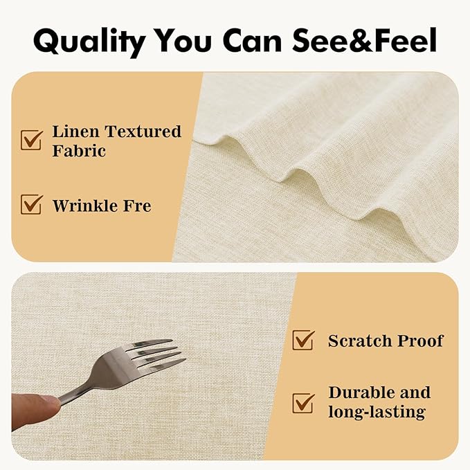 JIUZHEN Round Textured Table Cloth Linen Wrinkle Free Stain Resistant Farmhouse Decorative Circular Tablecloth for Kitchen, Dining, Party, Wedding, Outdoor Use (50 Inch Round,Champagne)