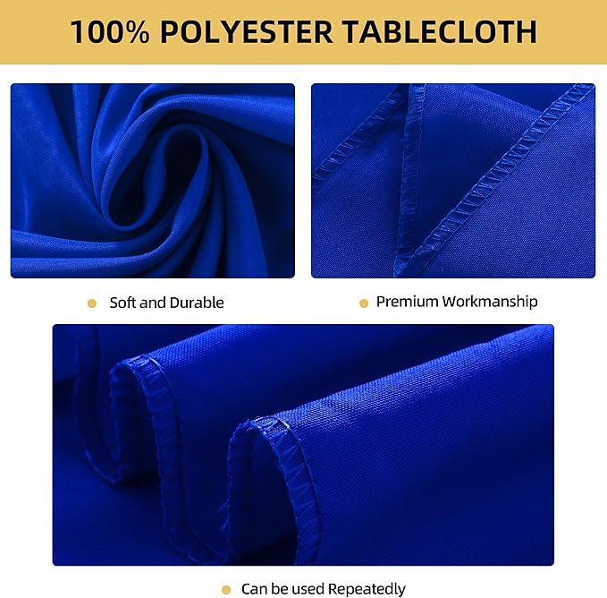 2-Pack 60x102 inch Royal Blue Table Cloths, Solid Stain and Wrinkle Resistant Oblong Tablecloth, Premium Plain Weave Polyester Fabric Rectangle Table Linen Covers for Hotel, Wedding