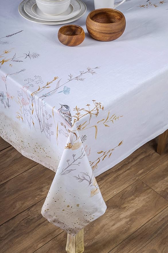 Maison d' Hermine Table Cloth Rectangle Table 100% Cotton 60 x 90 Inches Tablecloth Reusable Decorative for Dining Room Farmhouse Home Valentines Day Decorations Spring Summer - Meadow Florals - Beige