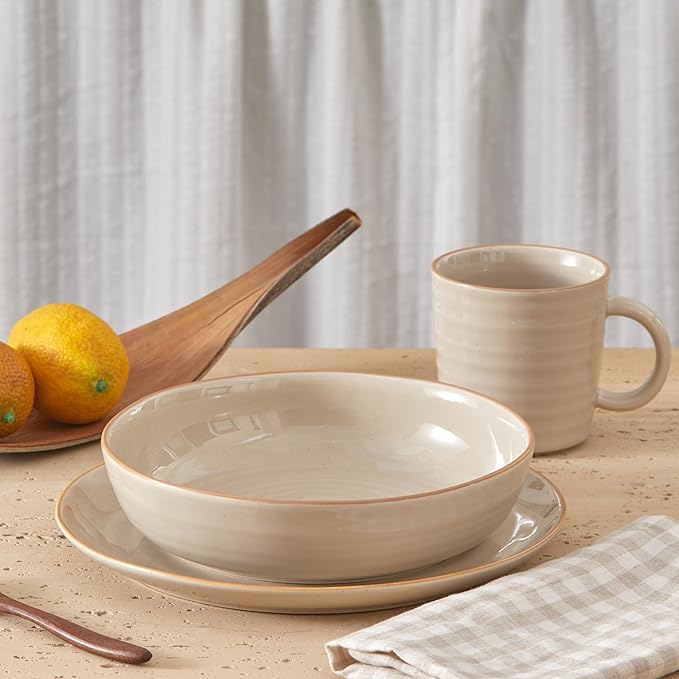 Bico Light Beige 45oz Stoneware Pasta Bowls Set, Set of 4, Microwave and Dishwasher Safe, for Spaghetti, Pasta, Soup