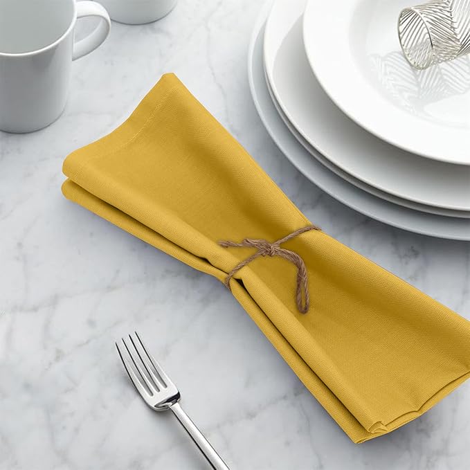 Ruvanti Cloth Napkins Set of 12, 18x18 Inches, 100% Cotton, Washable, Soft & Absorbent, Perfect for Wedding, Christmas, ‎Thanksgiving Dinners - Spicy Mustard