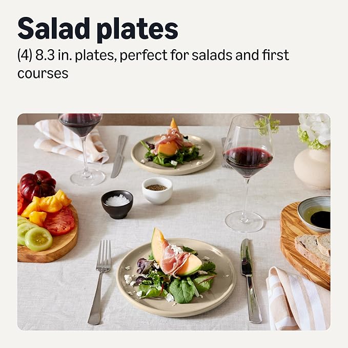 Amazon Basics Glazed Stoneware Salad Plates, Ceramic 4-Piece Set, Microwave and Dishwasher-Safe, 8.3 in., Ivory
