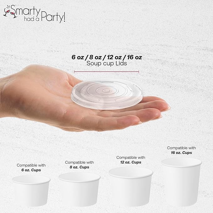 Smarty Had A Party 500 Count Clear Plastic Lids for Squat Paper Soup Cups – Fits 6 oz, 8 oz, 12 oz & 16 oz Disposable Containers – Leak-Resistant, BPA-Free,Tight-Seal Covers for Takeout & Catering