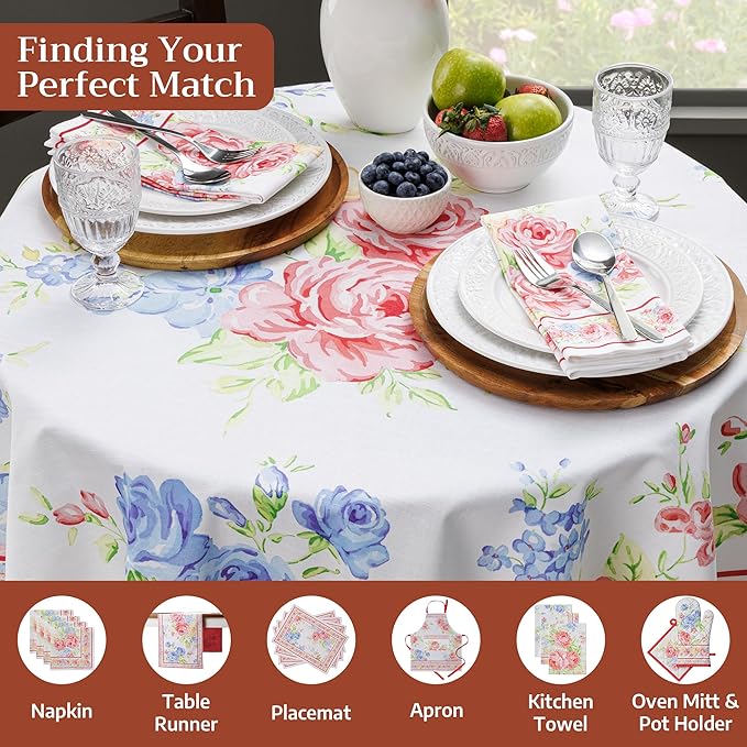 Maison d' Hermine Table Cloth Round Table 100% Cotton 63 Round Inches Tablecloth Reusable Decorative for Dining Room Farmhouse Home Valentines Day Decorations Spring Summer - Vintage Floral