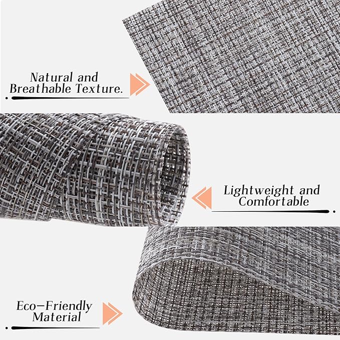 Timeet Placemats Set of 4, Heat Resistant Non-Slip Place Mats, Durable Washable PVC Vinyl Woven Table Mats, Linen Textured Table Placemats for Dining Kitchen Resistant Easy to Clean(Gray)