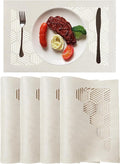 Cloth Placemats Set of 4 for Dining Table, Decorative Placemats with Hollow Design Table Cloth Set, Table Mats for Dining Table 12"x18" Cream