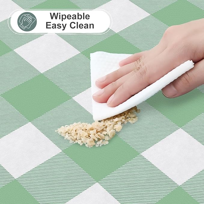 misaya Rectangle Waterproof Vinyl Table Cloth, Buffalo Flannel Backed Tablecloth, Wipeable Plastic Table Cover for Dinner, Kitchen, Outdoor (60" x 84", Sage Green and White)