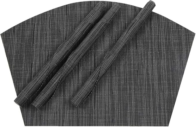 SHACOS Round Table Placemats Set of 7 Wedge Shaped Place Mat with Centerpiece Round Mat Heat Resistant Table Mats Washable (7, Black Gray)