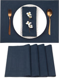 D'Moksha Homes Linen Navy Blue Placemats Set of 4-100% Pure Linen Placemats 14 x 19 Inch for Easter - Handcrafted and Machine Washable