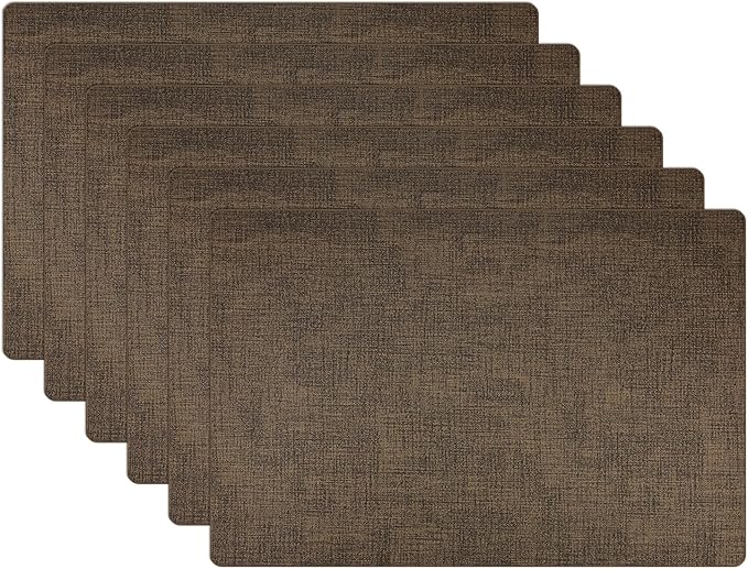 Placemats Set of 6 Faux Leather Heat Resistant Tables Mats Waterproof Oilproof Wipeable Reversible Anti-Slip Place Mats for Kitchen/Dining/Party/Outdoor 11.8" x 16.9", Brown