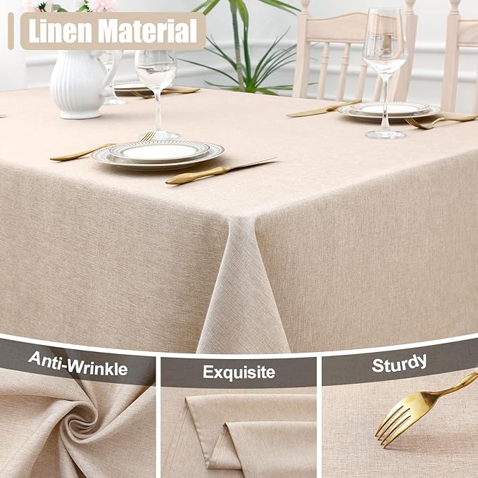 Smiry Square Table Cloth Linen Textured, Waterproof Spillproof Anti-Wrinkle Burlap Tablecloth, Washable Decorative Fabric Table Cover for Dining, Party, Banquet, 60 x 60 Inch, Linen