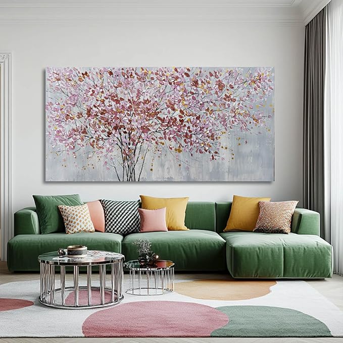CHUDANHAO Gold and Pink Canvas Wall Decor Botanical Prints Floral Wall Art Line Painting for Living Room Tree Scenery Picture for Home Hotel 29x58 Inch