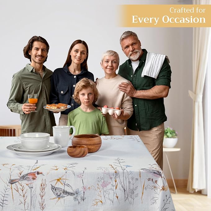 Maison d' Hermine Table Cloth Square Table 100% Cotton 60 x 60 Inches Tablecloth Reusable Decorative for Dining Room Farmhouse Home Valentines Day Decorations Spring Summer - Meadow Florals - Beige