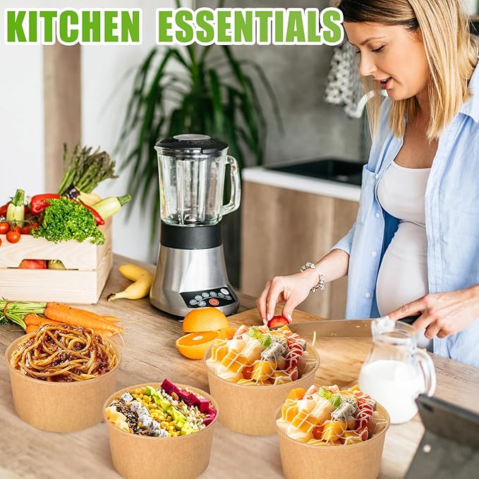 Large Paper Bowls,80Pcs 30 Oz Disposable Soup Bowls Bulk,Kraft Paper Salad Bowl,Round Disposable Paper Bowls,Paper Soup Bowls for Hot/Cold Food Soup Salad