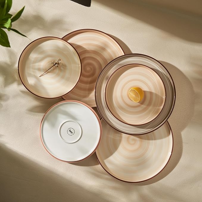 Sweese 10.5 Inch Porcelain Dinner Plates Set of 6, Gradient High Edge Dish Set - Dishwasher, Microwave, Oven Safe, Scratch Resistant, Kitchen Serving Dishes - Cool Assorted Colors