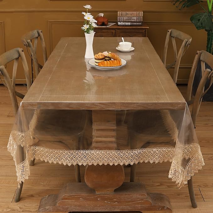 Walrus Clear Vinyl Tablecloth Protector Waterproof/Oil-Proof Plastic Square Transparent Sheet Table Cover (54X102 Inch)