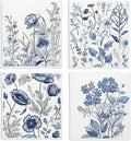 Spring Flower Swedish Dishcloths for Kitchen, Blue Swedish Dish Cleaning Cloths for Floral, Papaya Reusable Paper Towels, 4 Pack Dish Towels for Kitchen, Reusable Paper Dishcloths Washable