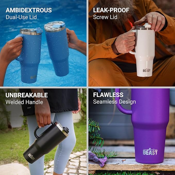 Beast 50 oz Tumbler with Handle Stainless Steel Vacuum Insulated Coffee Ice Cup Double Wall Travel Flask (Army Green)