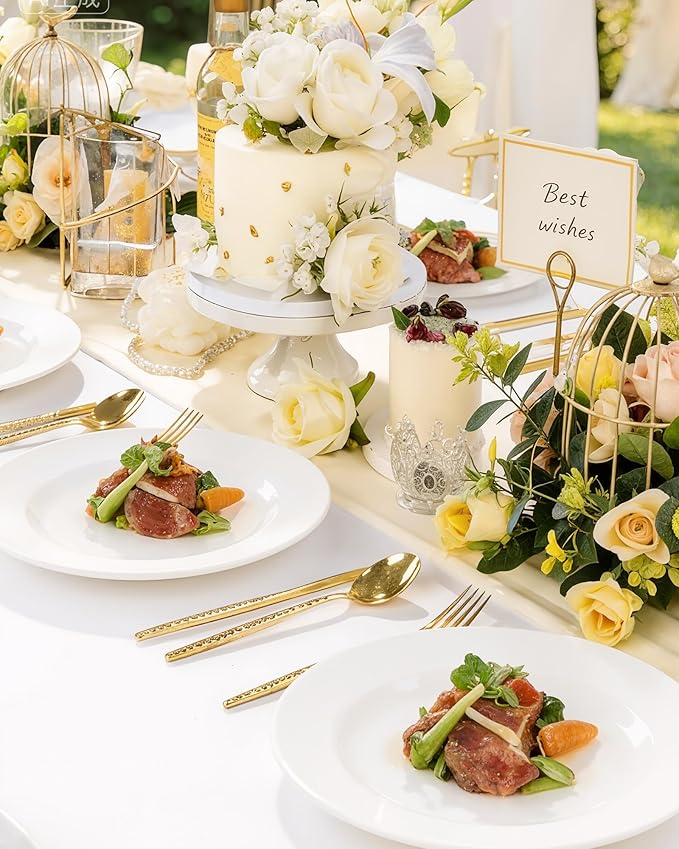 Quatish 120 Pcs White Disposable Plastic Plates for Party,Wedding Plate Includes 60 Pes 10.25 Inch 60 Pes 7.5 Inch Heavy Duty Dinner & Dessert Plates, Perfect for Festivals,Picnics