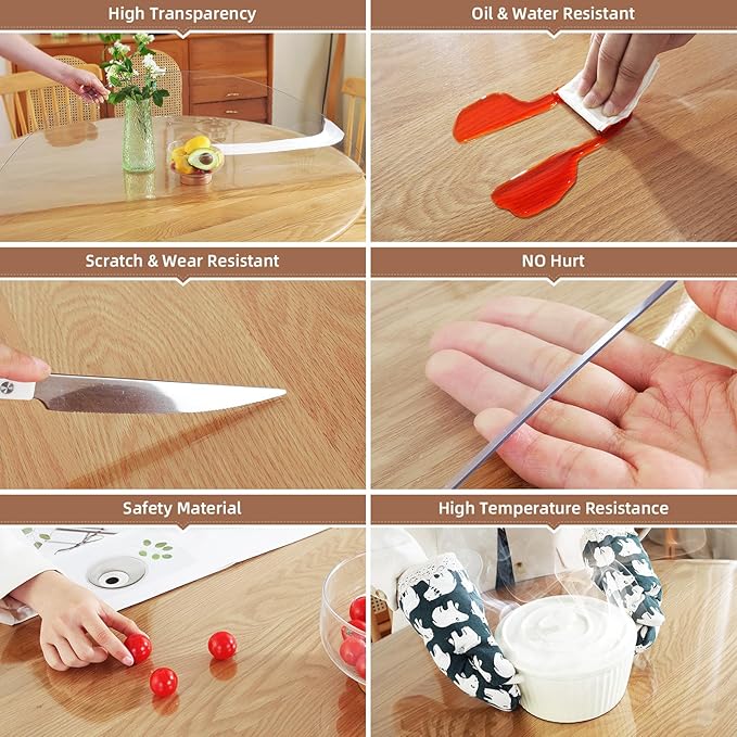 Warmstar Clear Table Protector 2mm Thick, Dia.24 Inch Round Clear Table Cover Protector, Plastic Table Cover, Clear Desk Mat Desk Pad, Desk Protector Mat for Coffee Table, Writing Desk, Dining Room