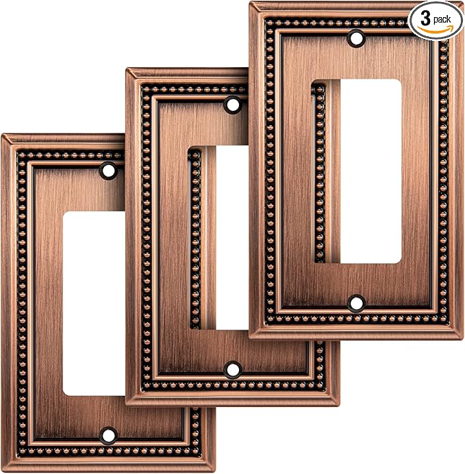 Henne Bery Sunken Pearls Heavy Duty Decorative Wall Plate Switch Plate Outlet Cover (Single Decorator, 3 Pack, Antique Copper)