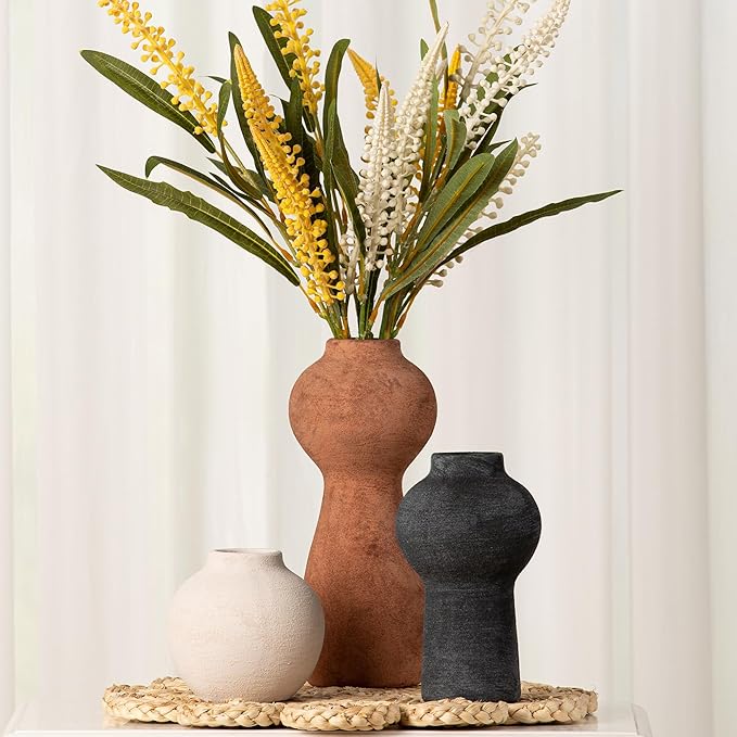 Ceramic Vase Home Table Decor - Flower Vase Set of 3 Living Room Kitchen Decorations Farmhouse Modern Rustic Vases Decorative Centerpiece for Shelf Bedroom Office Bathroom Dining Coffee Desk