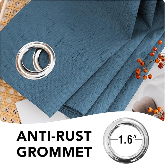 H.VERSAILTEX 100% Blackout Curtains for Bedroom Thermal Insulated Linen Textured Curtains Heat and Full Light Blocking Drapes Living Room Curtains 2 Panel Sets, Blue Sapphire, 52x45 Inch