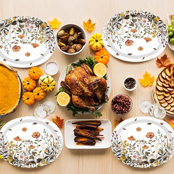 Grencian 50Pcs Spring Wildflower Oval Paper Plates 10" x 12" Large Disposable Watercolor Spring Floral Paper Plate Wildflower Birthday Decorations for Tea Lunch Dinner Birthday Party Supplies