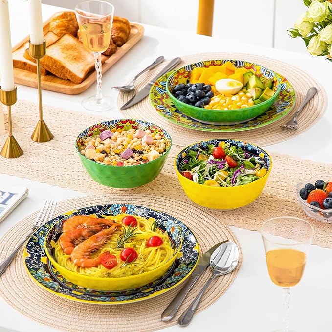 vancasso Boho Cereal Bowls Set of 6, 26 oz Ceramic Soup Bowls with Colorful Bohemian Pattern, Microwave & Dishwasher Safe Serving Bowls for Salad, Oatmeal, Pasta, KRVI Series