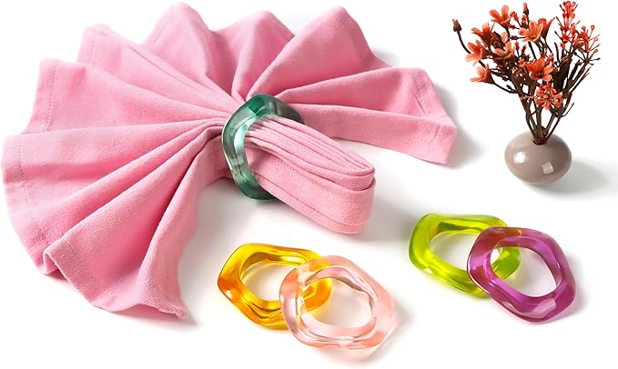 ALPHA Living HOME Set of 12 Epoxy Resin Napkin Rings - Handcrafted Napkin Ring Holders 1.5" Napkin Rings for Christmas Party Decoration, Dinning Table, Family Gatherings, Table Décor(Multi Pastel)