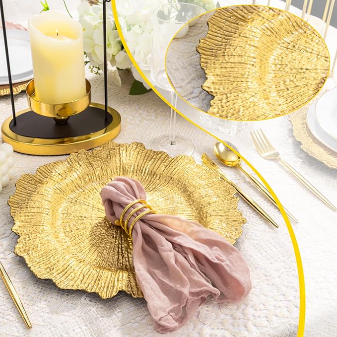 LIYH 24 Pcs Charger Plates 13'' Gold Charger Round Plates Reusable Chargers for Dinner Plate Great for Table Setting Wedding Party Decoration