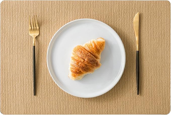 Jovono Faux Leather Placemats Set of 4, Waterproof Washable Table Mats, Easy-Clean Heat Resistant Kitchen Vinyl Place Mat for Dining Table, Restaurant, Indoor, 17.8"x11.8", Yellow