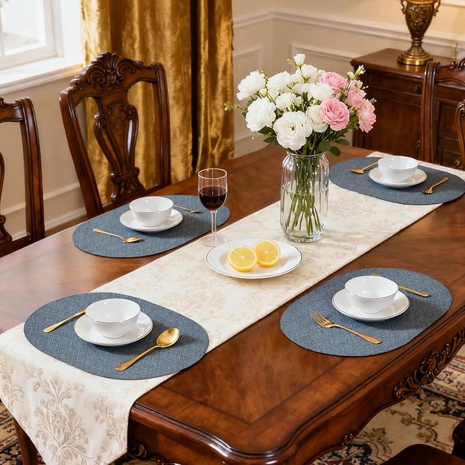 Oval Placemats for Dining Table Set of 2, Washable Leather Table Mats, Waterproof Heat-Resistant Non-Slip Kitchen Placemats, Simple Style Oval Design