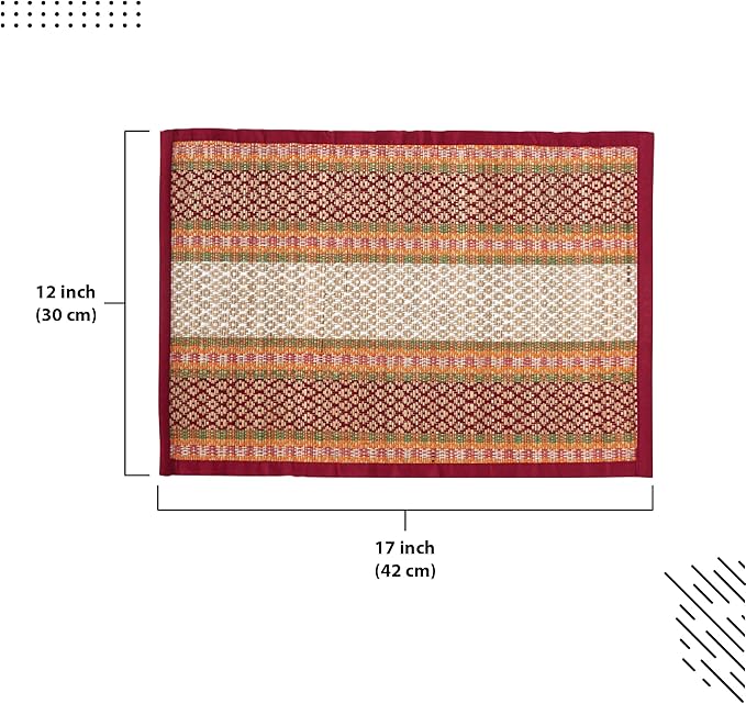 Encasa XO Woven Red Placemats Set of 4 – 12" x 17" | Handwoven Madurkathi Grass Table mats for Dining Table, Kitchen & Outdoor Decor | Durable & Heat‑Resistant
