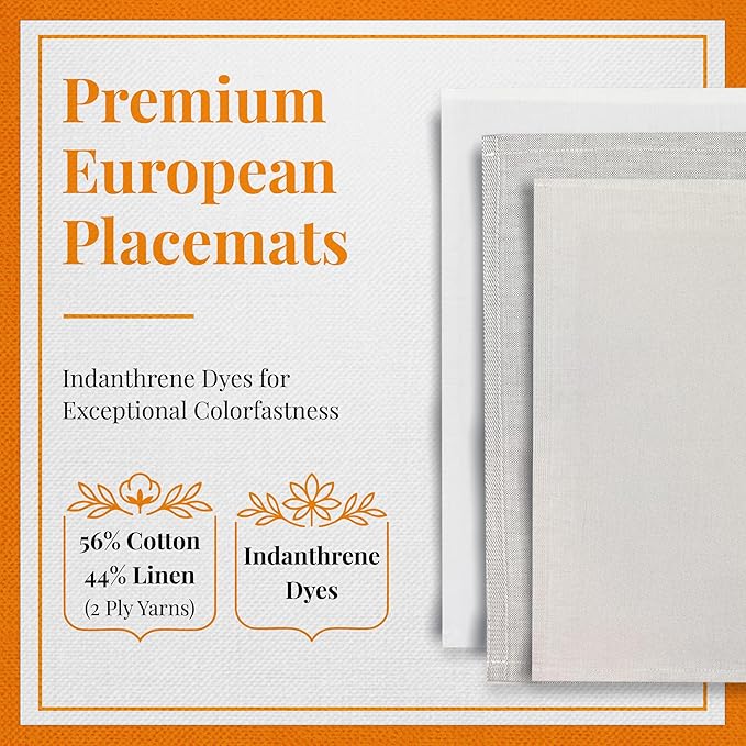 Premium European Cloth Table Linen Placemats - 56% Cotton 44% Linen Fabric, Jacquard Woven Design - For All Occasions or Daily Use - Machine Washable - Carlo Lamperti Italy - White, 20"x14" (Set of 4)