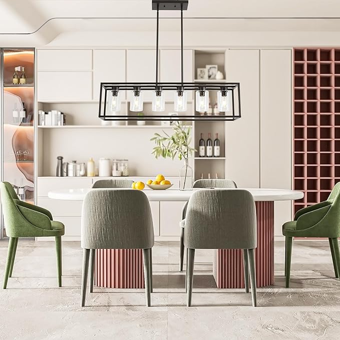 XILICON Dining Rooms Oil Rubbed Bronze Chandeliers,Kitchen Island Farmhouse Lighting Fixture Industrial Rustic Ceiling Hanging 6 Light Modern Pendant Light with Glass Shade