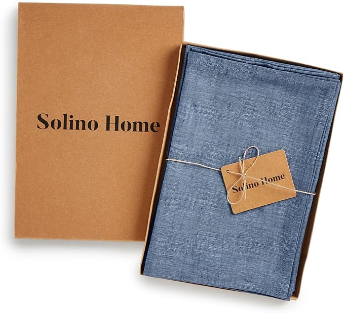 Solino Home Linen Cloth Napkins Set of 4-100% Pure Linen Blue Denim Dinner Napkins 20 x 20 Inch for Winter, Spring, Easter - Athena, Handcrafted and Machine Washable