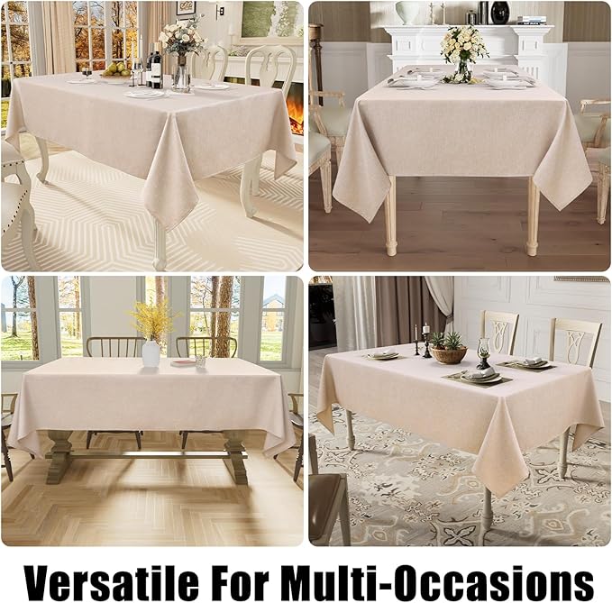 Smiry Rectangle Table Cloth Linen Textured, Waterproof Spillproof Anti-Wrinkle Burlap Tablecloth, Washable Decorative Fabric Table Cover for Dining, Party, Banquet, 60 x 102 Inch, Linen