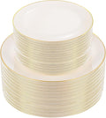 PULOTE 100PCS Ivory Plastic Plates - Cream Plastic Disposable Heavy Duty for Party & Wedding - Include 50 Each (Dinner & Dessert) Plates