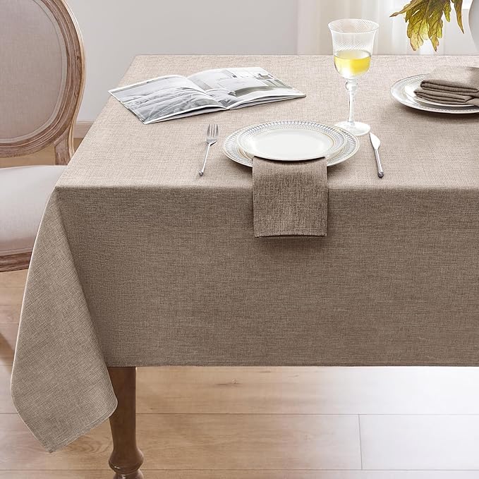 Softalker Small Rectangular Tablecloths 70x52 Inch Brown Linen Textured Outdoor Table Cloth Stain and Wrinkle Resistant Table Cover for Spring,Easter,Summer,Party,Garden,Coffee Modern Decor Tabletop