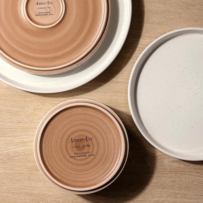 AmorArc Ceramic Dinner Plates Set of 6, 10.25 Inch Stoneware Plates for Kitchen,Modern Flat Dinnerware Dishes Set,Microwave& Dishwasher Safe, Scratch Resistant-Beige