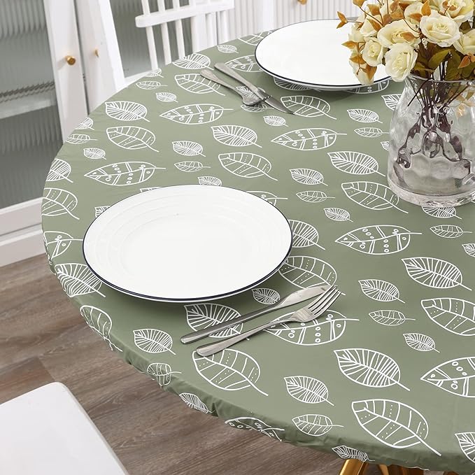 Walrus Round Vinyl Fitted Tablecloth with Flannel Backing Elastic Edge Design Table Cover Waterproof Oil-Proof PVC Table Cloth Stain-Resistant Best for 37"-44" Round