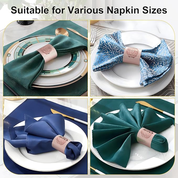 Christmas Napkin Rings Set of 200, 2 Colors in 1, Reusable Adjustable Napkin Bands for Holiday Parties, Wedding, Thanksgiving Table Decor, Waterproof Tear-Proof (Rose Gold) Great Gift Idea