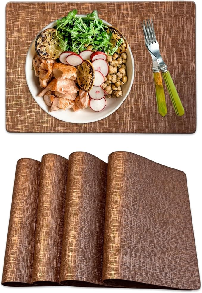 Set of 4 Faux Leather Placemats, Dual‑Sided Non‑Slip Vinyl Placemats, Washable Table Mats, Wipeable Metallic Dining Mats for Kitchen and Dining
