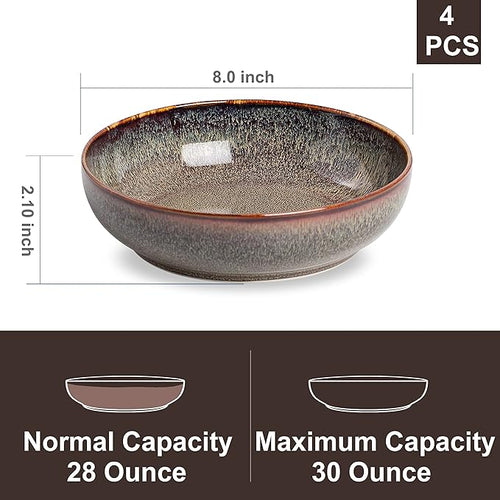 30oz Ceramic bowls set of 4-8" serving bowls for Kitchen,Pasta,Salad-Dishwasher & Microwave Safe Perfect for Housewarming, Thanksgiving, Christmas-Caramel Brown