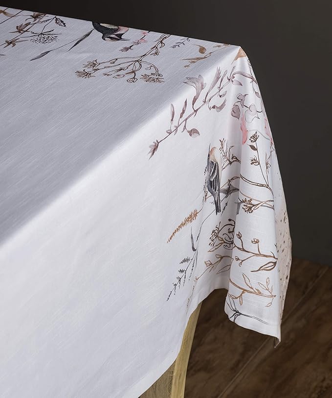 Maison d' Hermine Table Cloth Square Table 100% Cotton 60 x 60 Inches Tablecloth Reusable Decorative for Dining Room Farmhouse Home Valentines Day Decorations Spring Summer - Meadow Florals - Brown