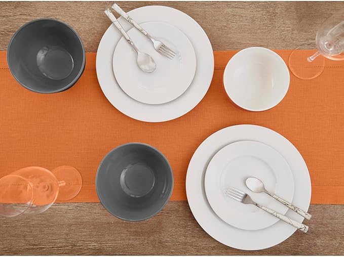 Solino Home Linen Pumpkin Table Runner 144 Inches Long - 100% Pure Linen Extra Long Table Runner 14 x 144 Inch - Classic Hemstitch