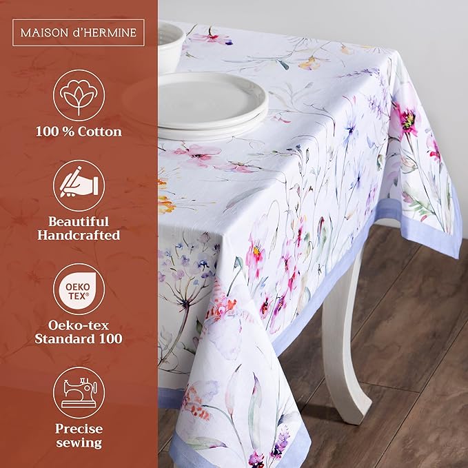 Maison d' Hermine Table Cloth Rectangle Table 100% Cotton 60 x 90 Inches Tablecloth Reusable Decorative for Dining Room Farmhouse Home Valentines Day Decorations Spring Summer - Summer Floral