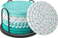 Coasters Set of 8 for Drinks, Beer, Coffee, Cotton Woven 4 Colors Absorbent Coaster with Holder, Boho Coasters for Home Decor Tabletop Protection Suitable for Kinds of Cups